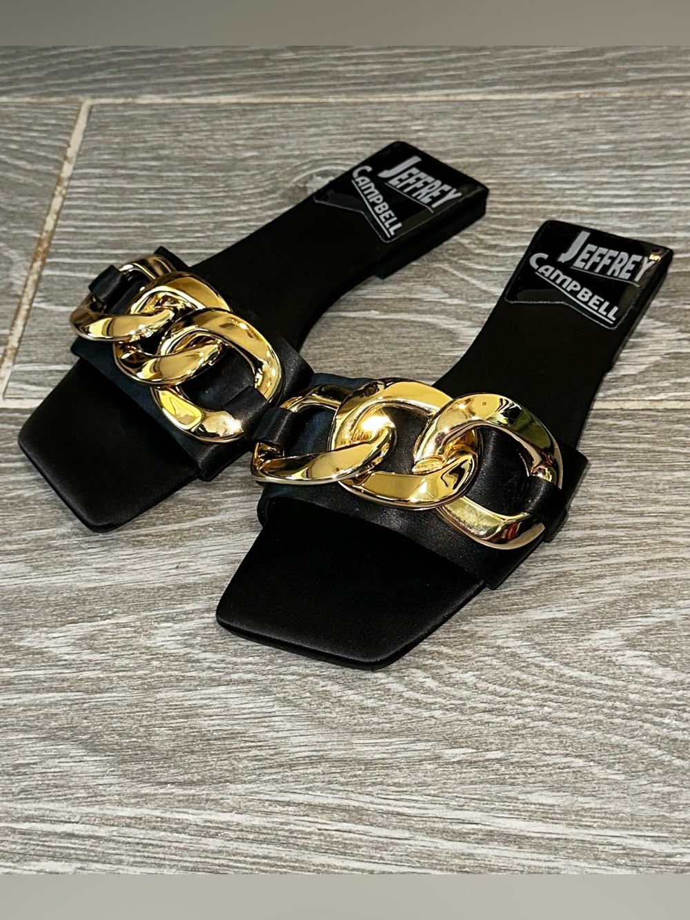 Jeffrey Campbell Park Chain Slide Women’s 5 Sandals Golden Curb Chain Slip Ons